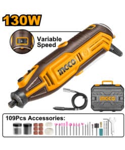 Minitorno Mini Torno Eléctrico 130W + 109 Accesorios + Maletín Ingco Naranja/Amarillo MG13328