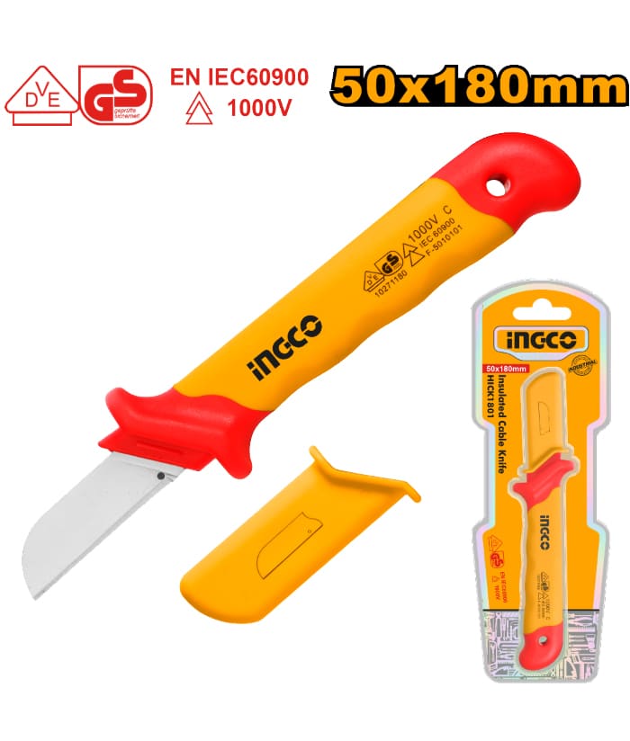 Cuchillo Navaja Corta Cable Aislado Dieléctrico 1000V 50 x 185mm Ingco HIDCK1851