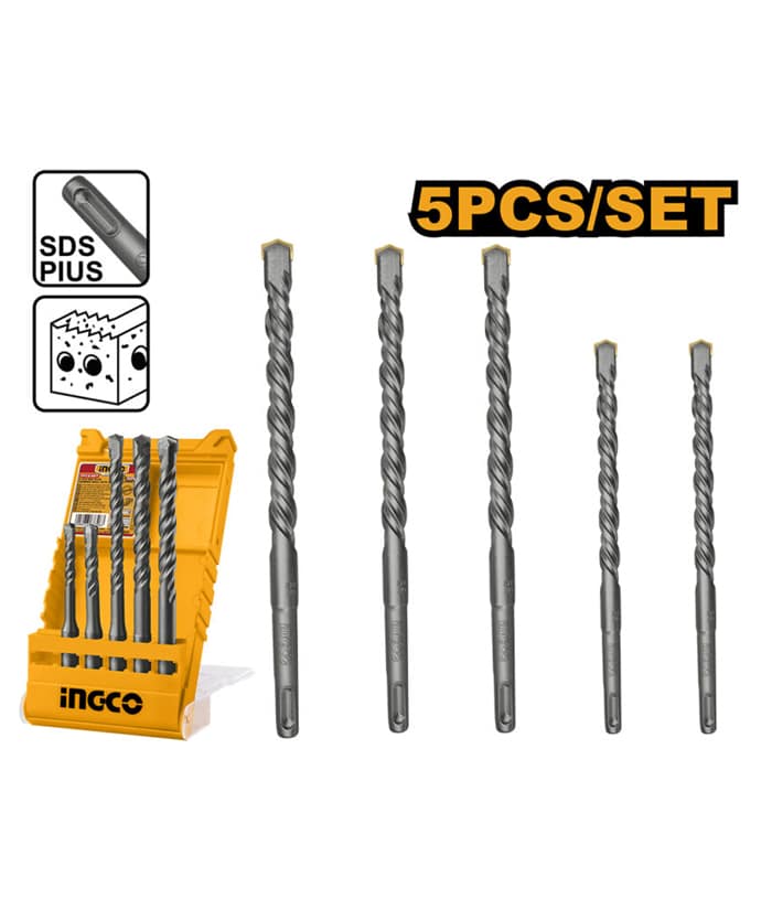 Juego Set Kit Mechas SDS Plus Granito Concreto x 5pzs Ingco AKD2052