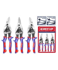 Juego Set Kit 3 Tijeras Aviación Izquierda Recta Derecha 10" Emtop Rojo/Azul EASPK1011