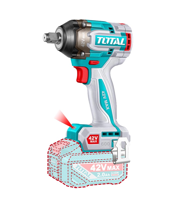 Llave de Impacto a Batería Inalámbrico 42V Motor Brushless Encastre 1/2" 600Nm + 2 Baterías 2.0Ah Amper + Cargador + Accesorios + Maletín Total TIWLI42602-4 - Imagen 2