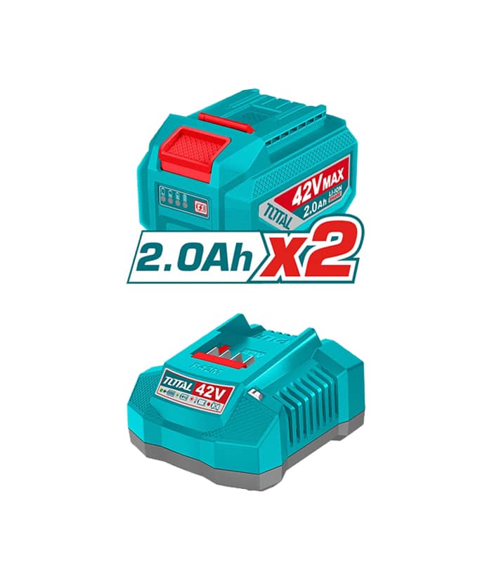 Llave de Impacto a Batería Inalámbrico 42V Motor Brushless Encastre 1/2" 600Nm + 2 Baterías 2.0Ah Amper + Cargador + Accesorios + Maletín Total TIWLI42602-4 - Imagen 3