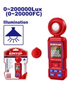 Luxómetro Medidor de Luz Digital 0~200000Lux Emtop Rojo/Azul EMJE35031