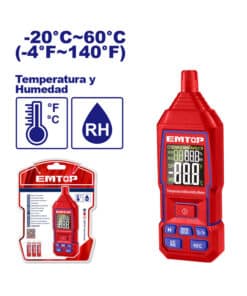 Medidor Digital de Temperatura y Humedad Emtop Rojo/Azul EMTM35031