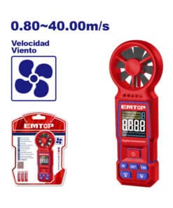 Anemómetro Medidor Digital de Velocidad Viento 0.80-40.00M/S Emtop Rojo/Azul EMGY35031