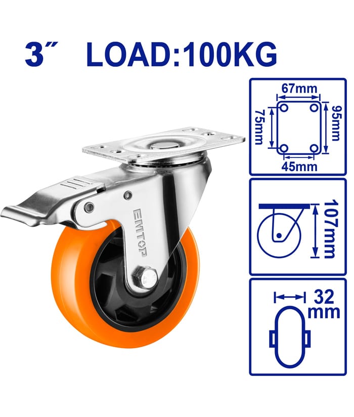 Rueda Giratoria Con Freno 3" Hasta 100kg Emtop EMJL2333