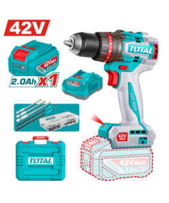 Taladro Atornillador Con Percutor a Batería Inalámbrico 42V Motor Brushless 69Nm + Batería 42V 2.0Ah Amper + Cargador + Maletín + Accesorios Total TIDLI426981-4
