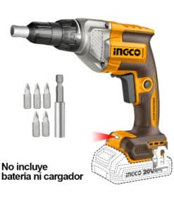 Atornillador a Batería Inalámbrico Para Durlock Construcción en Seco 20V 6.35mm Brushless Motor Ingco Naranja/Amarillo CDSLI20428