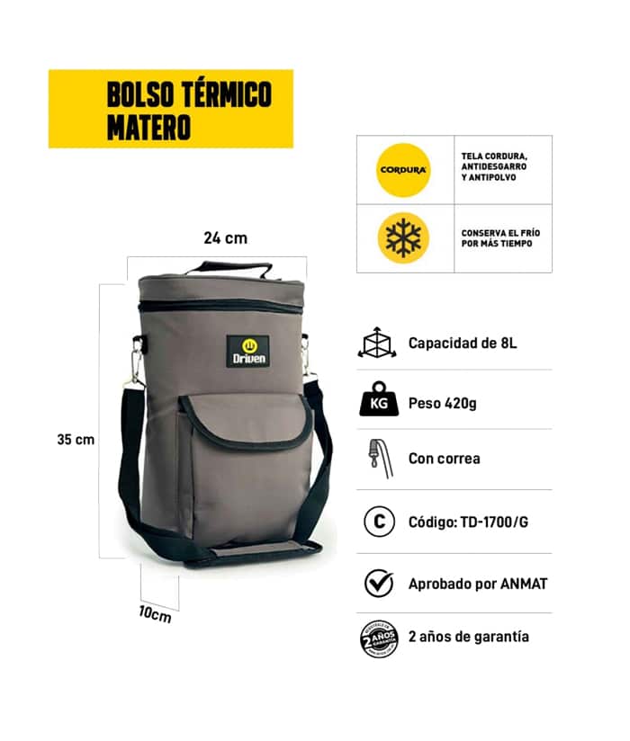Bolso Matero Térmico Doble Termo Color Gris Driven TD-T-0110/G - Imagen 3