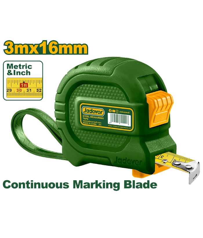 Cinta Métrica 3mts x 16mm Jadever Amarillo/Verde JDMT4310