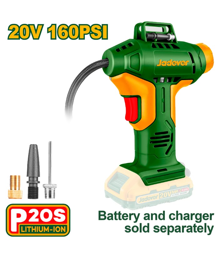 Compresor Inflador de Aire a Batería Inalámbrico 20V 150psi Jadever Amarillo/Verde JDLN2520
