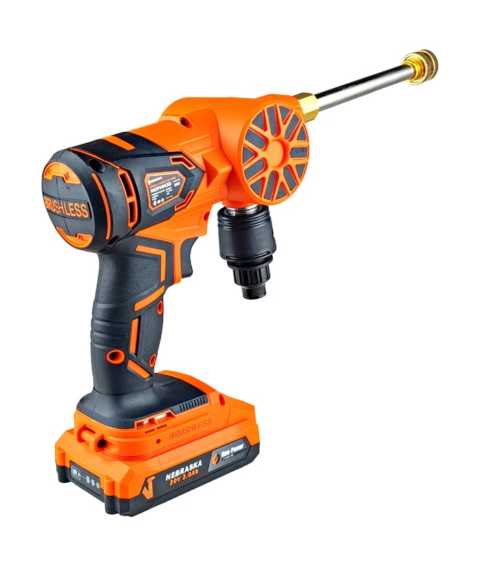 Hidrolavadora a Batería Inalámbrica 20V 60bar + Batería 2.0Ah Amper + Cargador One Power Nebraska Naranja/Negro NOPHM20 - Imagen 3