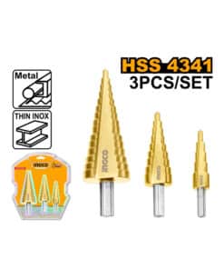 Juego Set Kit 3 Mechas Escalonadas 4-12 4-20 4-32mm Ingco Naranja/Amarillo AKSDS80401