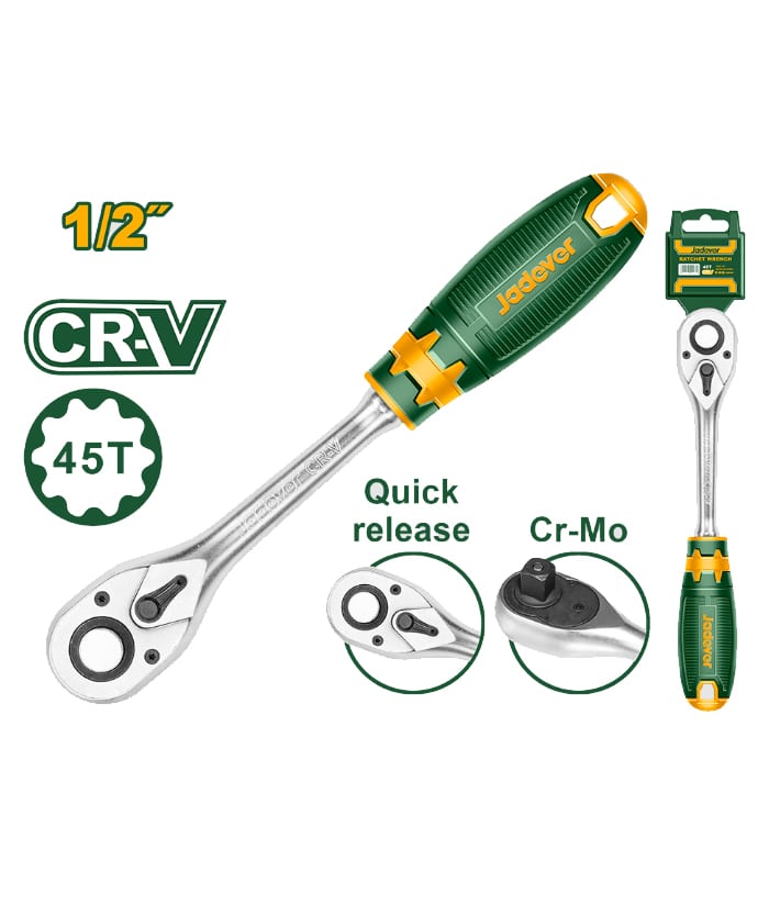 Llave Crique Encastre 1/2" 45 Dientes Jadever Amarillo/Verde JDRW1212