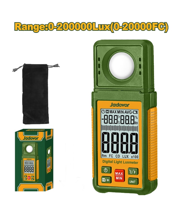 Luxómetro Medidor de Luz Digital 0-200000Lux Jadever Amarillo/Verde JDJE3501