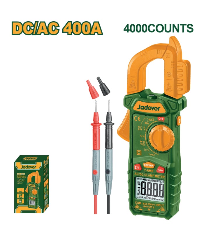 Pinza Amperométrica Digital 400A Amper Jadever Amarillo/Verde JDDM65035