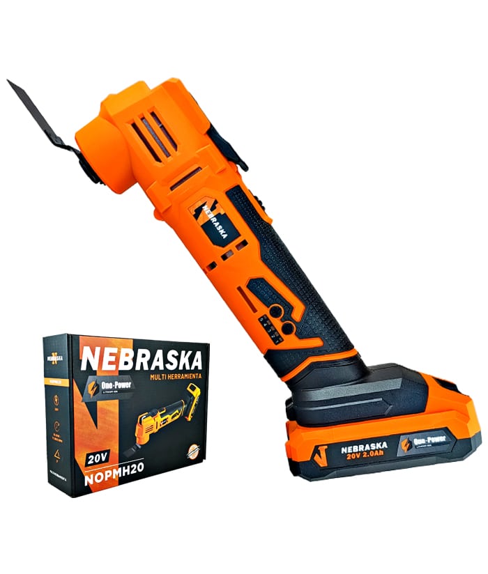 Sierra Multicortadora Multiherramienta Oscilante a Batería Inalámbrica 20V One Power + 1 Batería 2.0Ah Amper + Cargador Nebraska Naranja/Negro NOPMH20