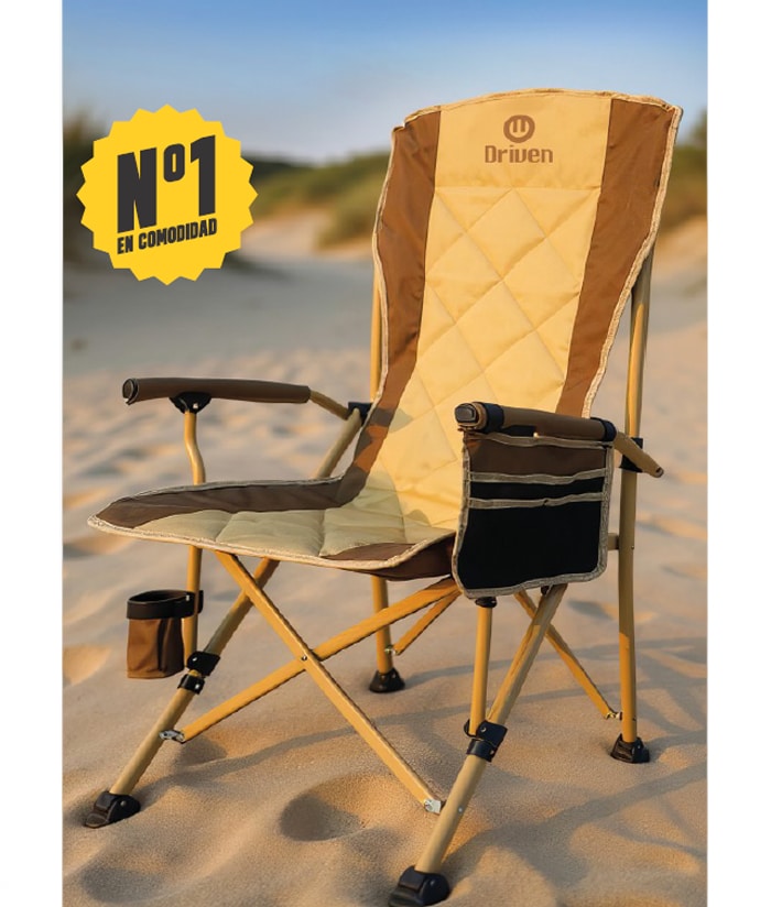 Silla Sillón Plegable Con Porta Vaso y Bolsillo Para Camping Aire Libre Nela Color Marrón Driven AD-0180/BM - Imagen 2