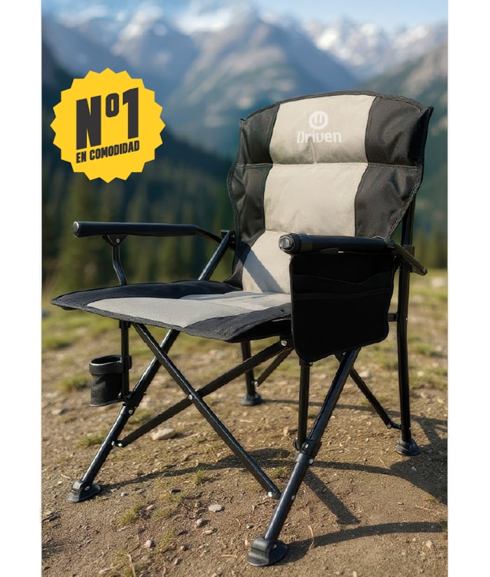 Silla Sillón Plegable Con Porta Vaso y Bolsillo Para Camping Aire Libre Color Negro Driven AD-0160/GN - Imagen 2