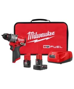 Taladro Atornillador Percutor a Batería Inalámbrico 12V M12 FUEL™ 13mm 45Nm Brushless + Bat 2.0ah Amper + Bat 4.0ah Amper + Cargador Rápido + Estuche de Tela Milwaukee Rojo/Negro 3404-259A