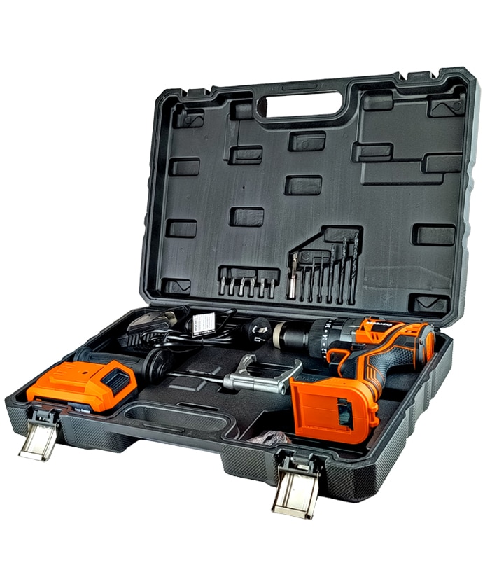 Taladro Percutor a Batería Inalámbrico 13mm 20V 140Nm Motor Brushless One Power + Batería 4.0Ah Amper + Cargador + Maletín Nebraska Naranja/Negro NOPT20B140 - Imagen 4