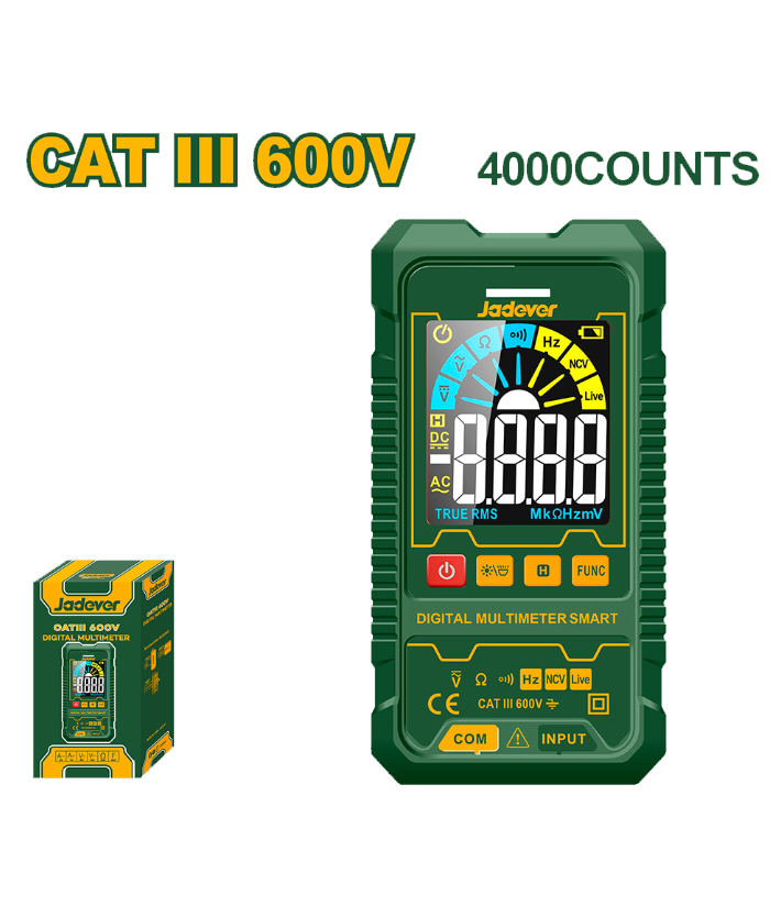 Tester Multimetro Digital CATIII 600V Jadever Amarillo/Verde JDDM1503