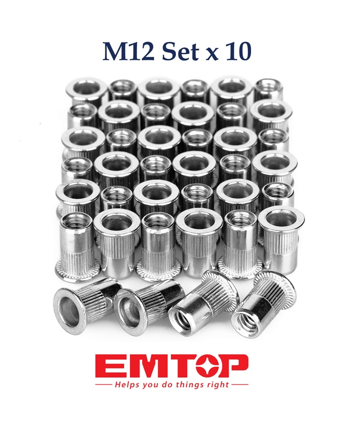 Juego Set Kit Tuerca Remache de Aluminio M12 x 10 UNID. Emtop SPNM12