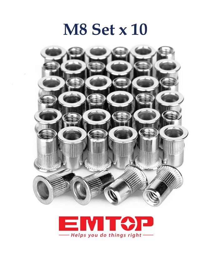 Juego Set Kit Tuerca Remache de Aluminio M8 x 10 UNID. Emtop SPNM8