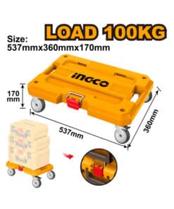 Carro Base Plataforma de Carga Rodante Encastrable Apilable 537 x 360mm 100kg Para Caja Maletín Valija Encastrable Emtop Ingco Naranja/Amarillo HHWB61001
