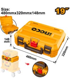 Caja Maletín Valija Plástica Apilable Encastrable Porta Herramientas 19" 480 x 320mm Ingco Naranja/Amarillo PBXS102
