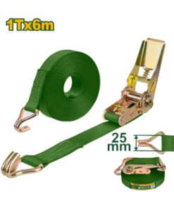 Cinta de Amarre Con Crique Traca Traca 25mm x 6mts Jadever Amarillo/Verde JDRT13106