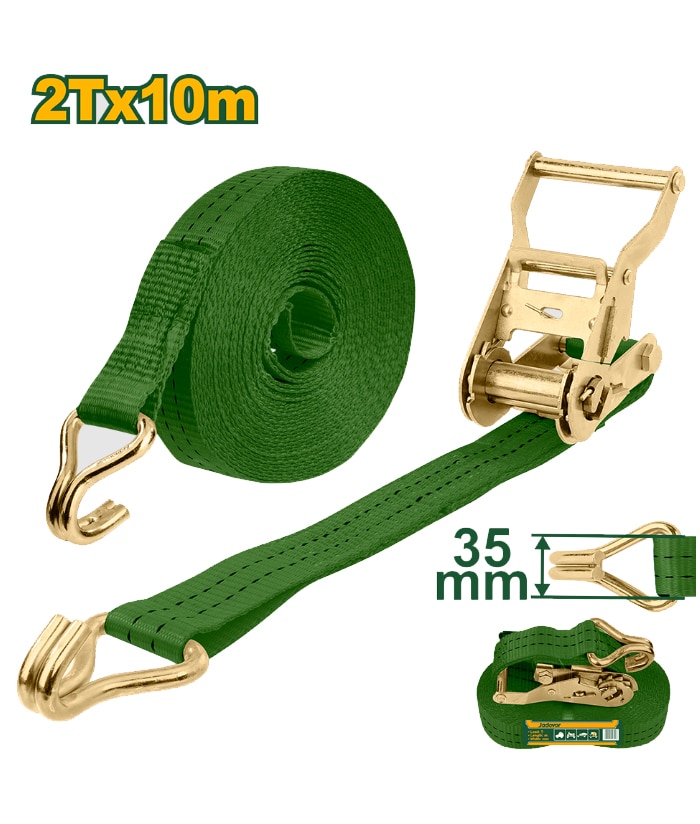 Cinta de Amarre Con Crique Traca Traca 35mm x 10mts Jadever Amarillo/Verde JDRT13210