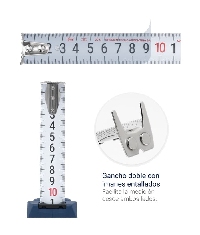 Cinta Métrica Imantada Autofrenante Con Doble Lectura 3mts x 19mm Bremen BRE8293 - Imagen 2