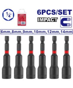 Juego Set Kit Boquillas Magnéticas de Impacto 6 a 14mm 1/4" x 6pzs Emtop Rojo/Azul EMNS65061