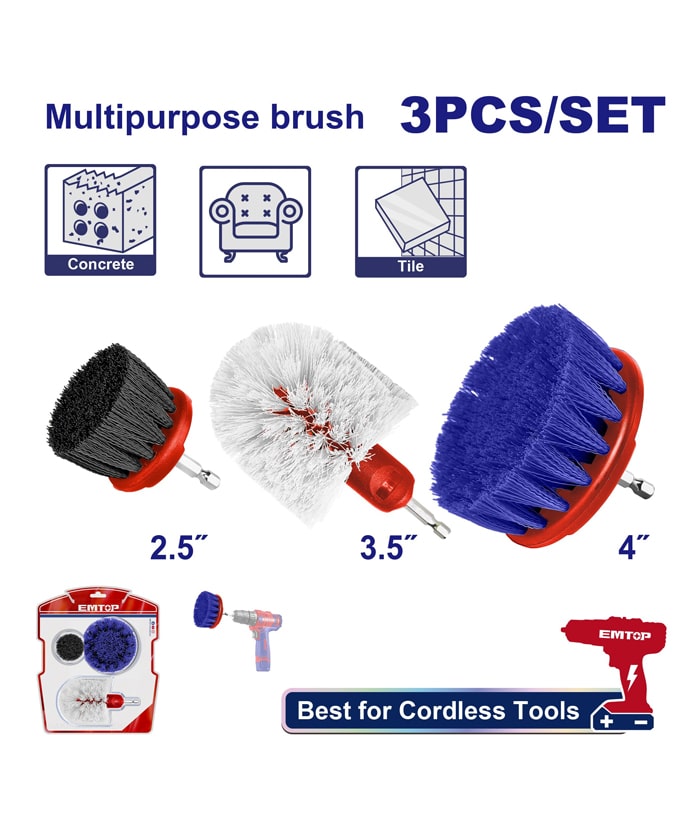 Juego Set Kit Cepillos para Detailing Limpieza x 3pzs Emtop Rojo/Azul ECB0301