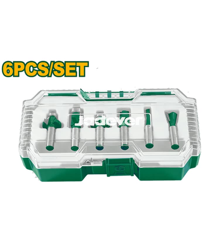 Juego Set Kit Fresas Para Madera P/ Fresadora Router Tupí Vástago 6mm x 6pzs Jadever Amarillo/Verde JDRKSR0106