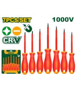 Juego Set Kit Destornilladores Dieléctricos Aislados 1000V x 7pzs Jadever Amarillo/Verde JDSS7407
