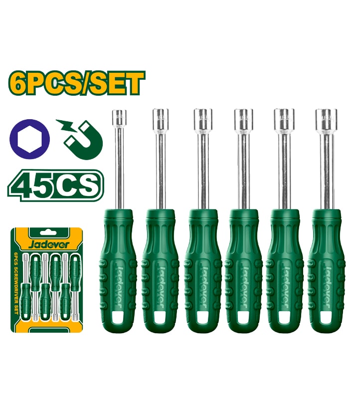 Juego Set Kit Destornilladores Tubos Hexagonales x 6pzs Jadever Amarillo/Verde JDSS24T6
