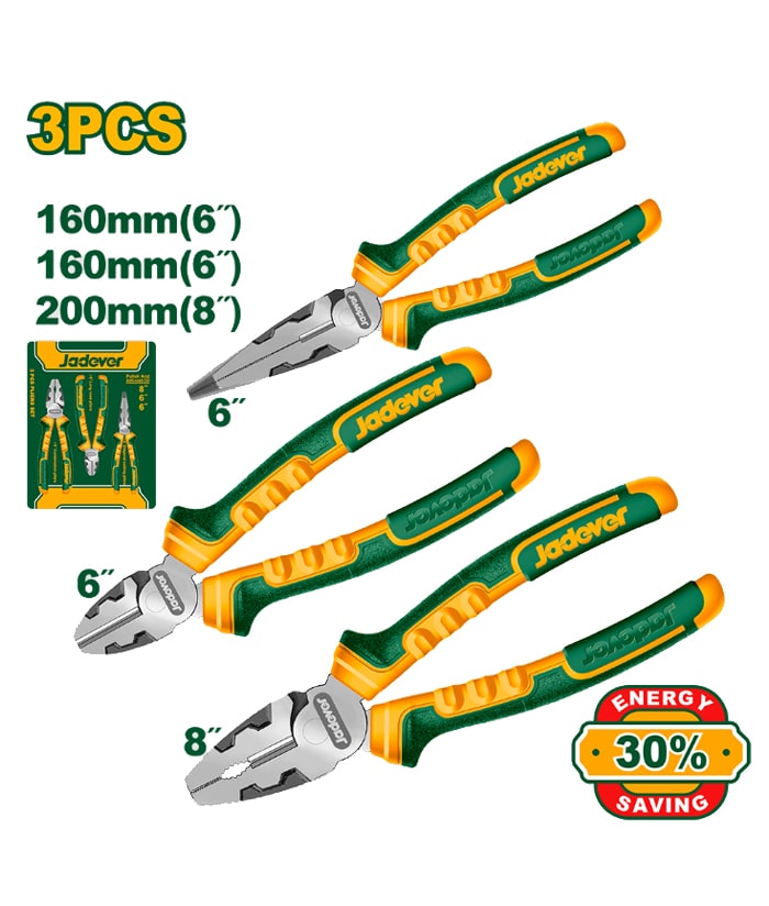 Juego Set Kit Pinzas Alicates 6" 8" x 3pzs Jadever Amarillo/Verde JDPS0613