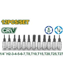 Juego Set Kit Tubos Puntas Encastre 1/4" Allen y Torx x 12pzs Jadever Amarillo/Verde JDST2414