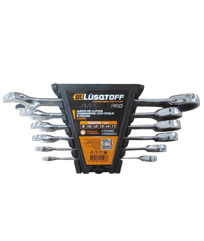 Juego Set Kit Llaves Combinadas Con Crique 8 a 17mm x 6pzs Lusqtoff Naranja/Negro L3200