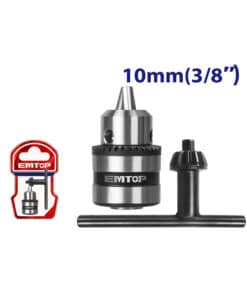 Mandril Industrial Metálico 0.8mm a 10mm Con Llave Emtop Rojo/Azul EKCK1001