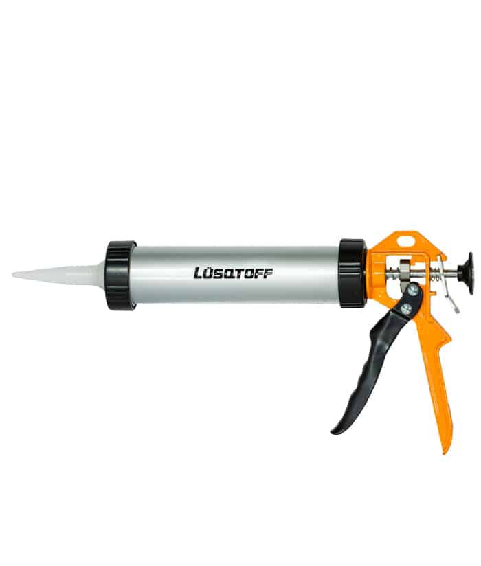 Pistola de Aluminio Aplicadora Cartucho Sellador Silicona Silicona Salchicha 9" Lusqtoff Naranja/Negro L7172