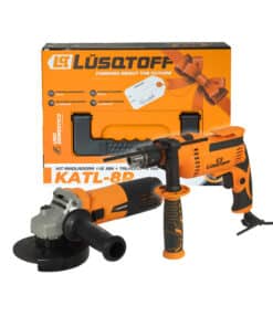 Regalo Combo Amoladora Angular 115mm Eléctrica + Taladro Percutor 13mm Eléctrico + Maletín Lusqtoff Naranja/Negro KATL-8R Set Kit