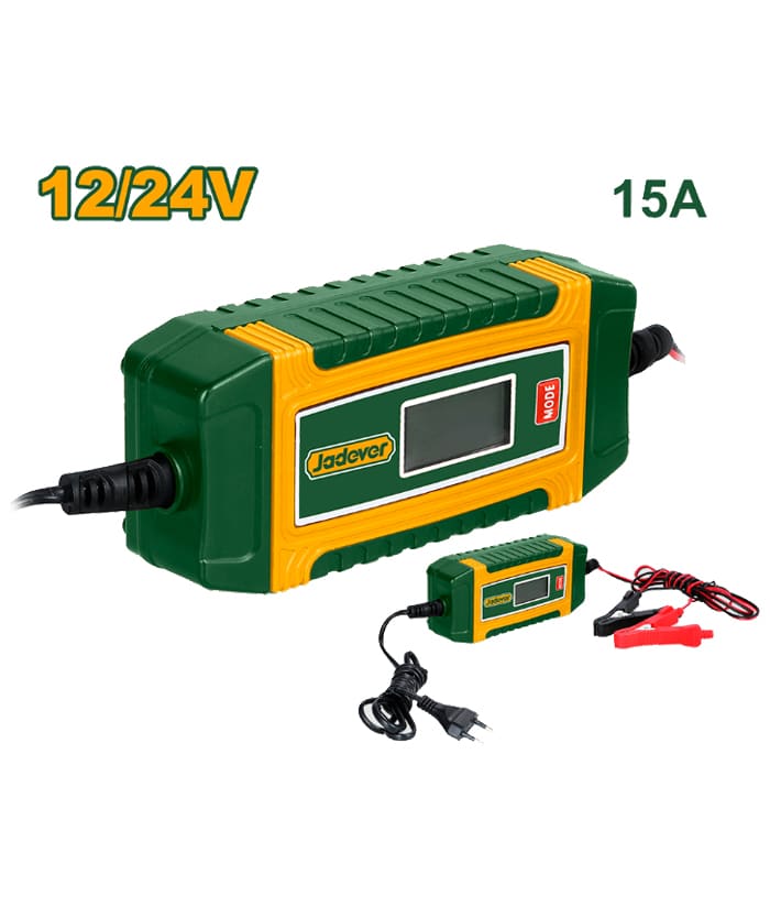 Cargador Inteligente de Batería Portátil 12V/24V 15/7.5A Amper Para Auto Jadever Amarillo/Verde JDBY1A151-4