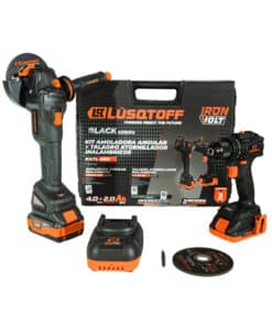 Combo 2 en 1 Amoladora Angular a Batería Inalámbrica 115mm Motor Brushless + Taladro Atornillador a Batería Inalámbrico 10mm 60Nm Motor Brushless Black Series Lusqtoff Naranja/Negro KATL-9BK