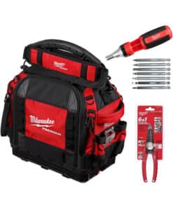 Combo Bolso Cerrado Porta Herramientas Estructurado 15″ Packout + Pinza Alicate Pela Cable 6 en 1 Para Electricista + Juego Set Kit Destornillador 9 en 1 Con Crique y Puntas Largas Milwaukee 4822-8316P NOVEDAD!