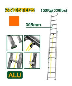 Escalera Extensible 2 Tramos 10 + 10 Escalones 5.10 metros Jadever Aluminio JDLD8H20