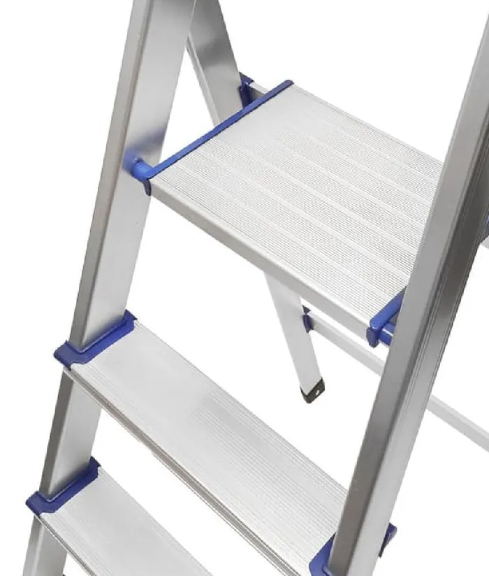 Escalera De Aluminio 5 Escalones Con Plataforma Plegable Nebraska Gris NEEH05 - Imagen 3