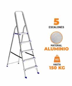 Escalera De Aluminio 5 Escalones Con Plataforma Plegable Nebraska Gris NEEH05